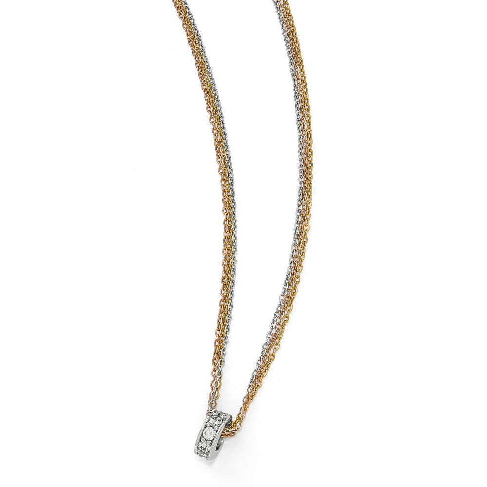 Sterling Silver Rose & Yellow-Tone Cz 3-Strand Necklace