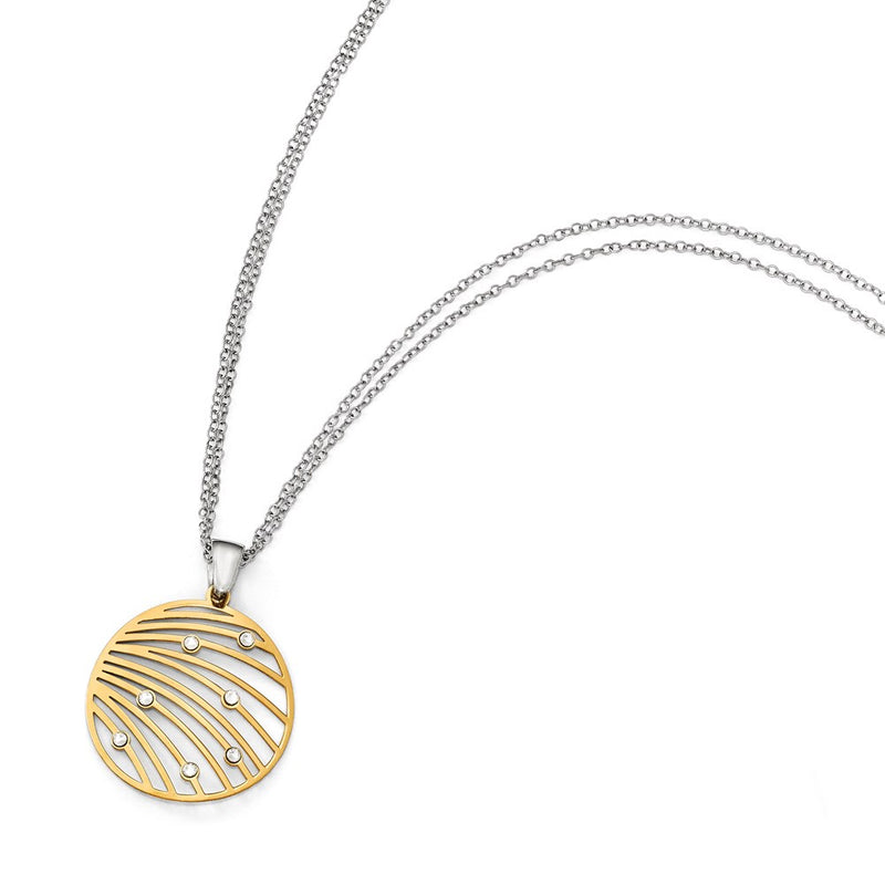 Sterling Silver Gold-Tone Cz W/2In Ext. Necklace