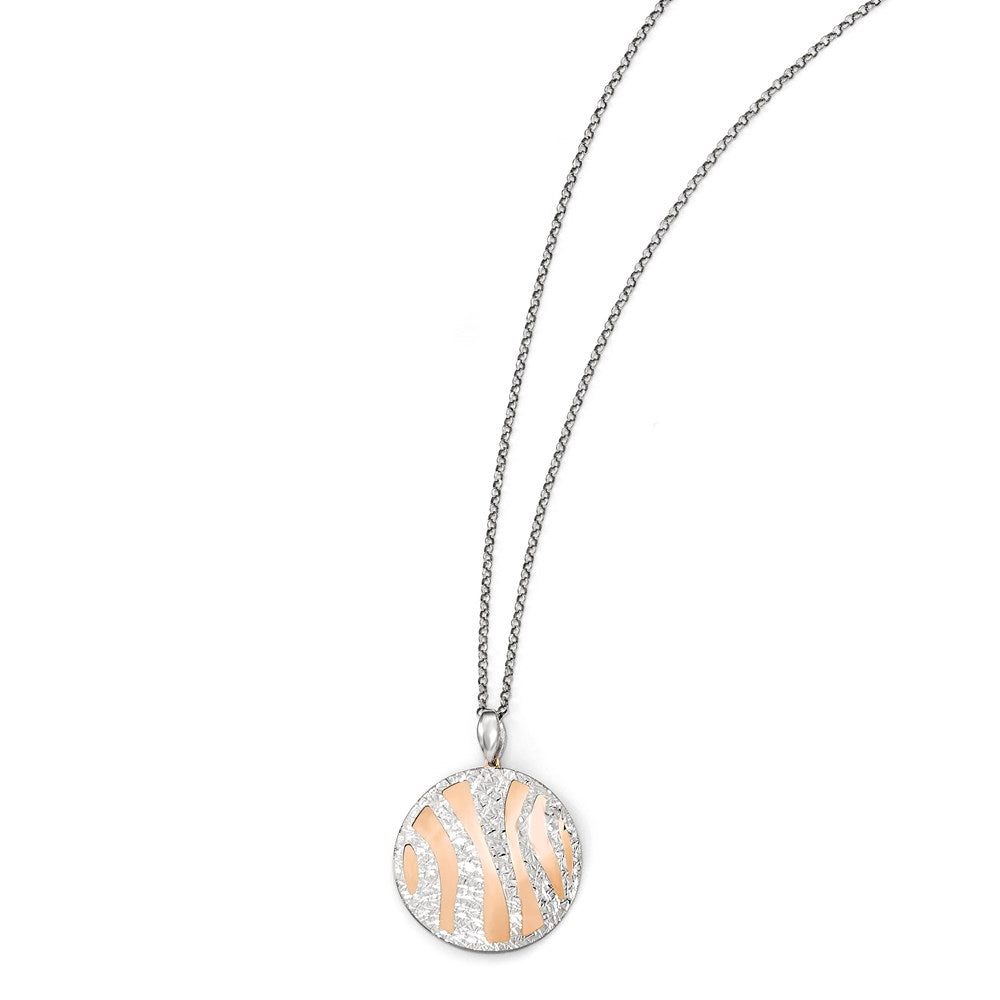 Sterling Silver Rose-Tone D/C W/2In Ext. Necklace
