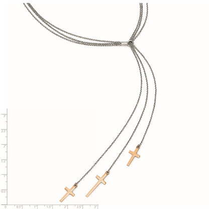 Sterling Silver 3 Rose-Tone Cross Adj Up To 24In Slip-On Necklace