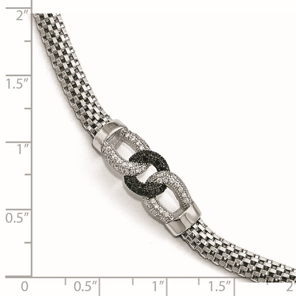7.25 Inch Sterling Silver Black And White Cz With 1.5 Ext. Bracelet