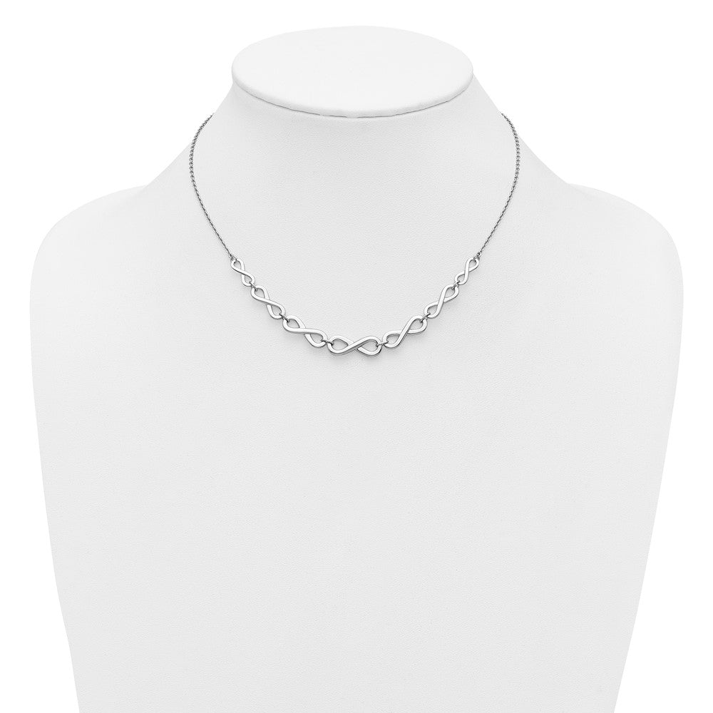Sterling Silver Rh-Plat Polished Infinity W/2In Ext. Necklace