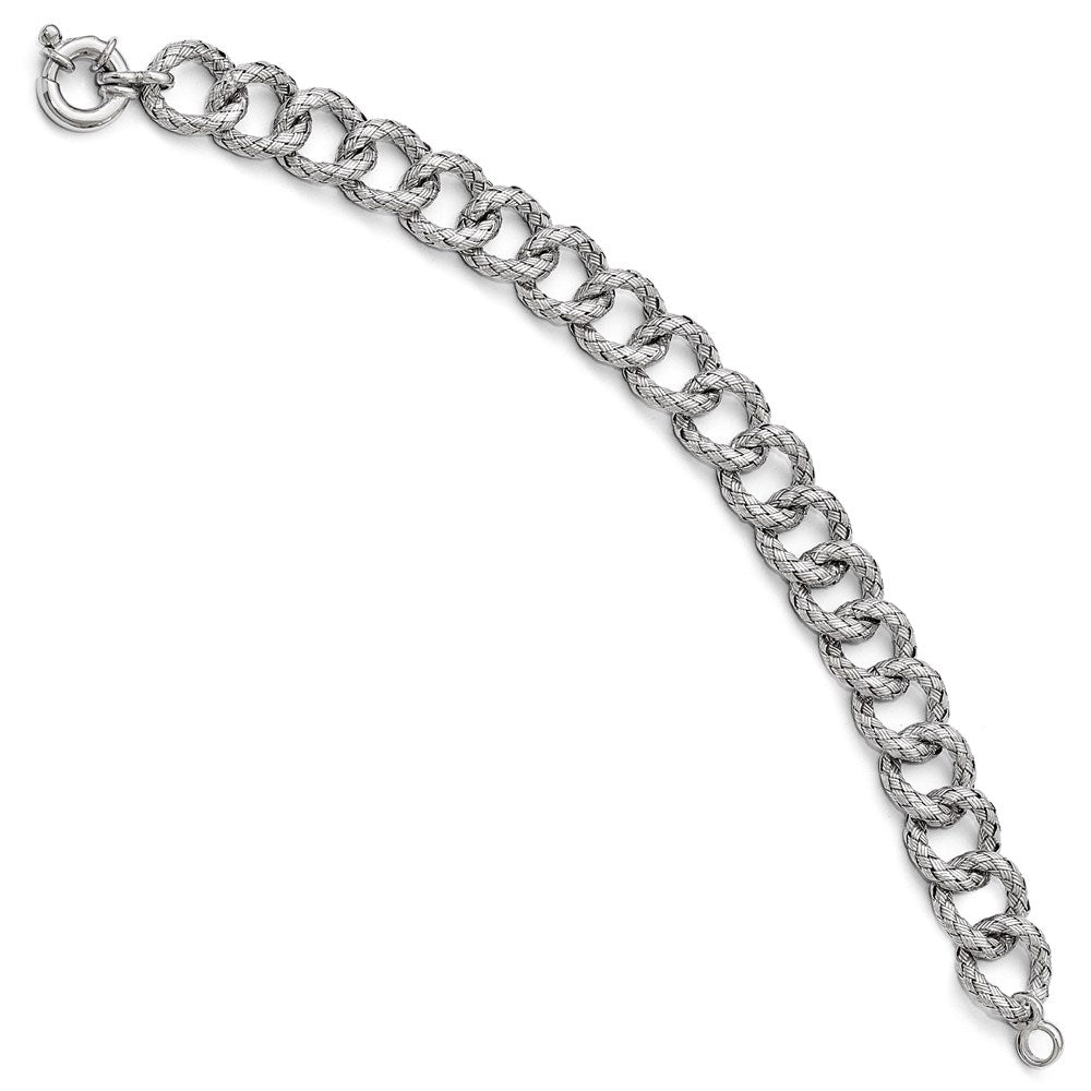 7.75 Inch Sterling Silver Polished Textured Bracelet- Fancy Spring Ring