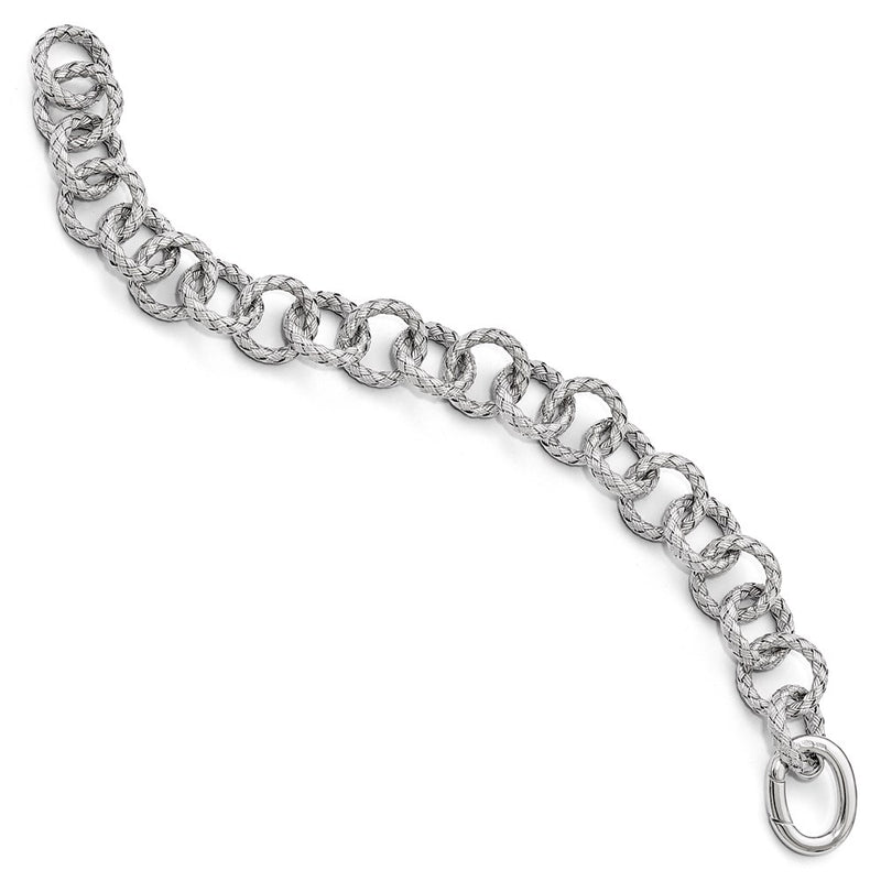 8 Inch Sterling Silver Polished Textured Bracelet - Hidden Clasp