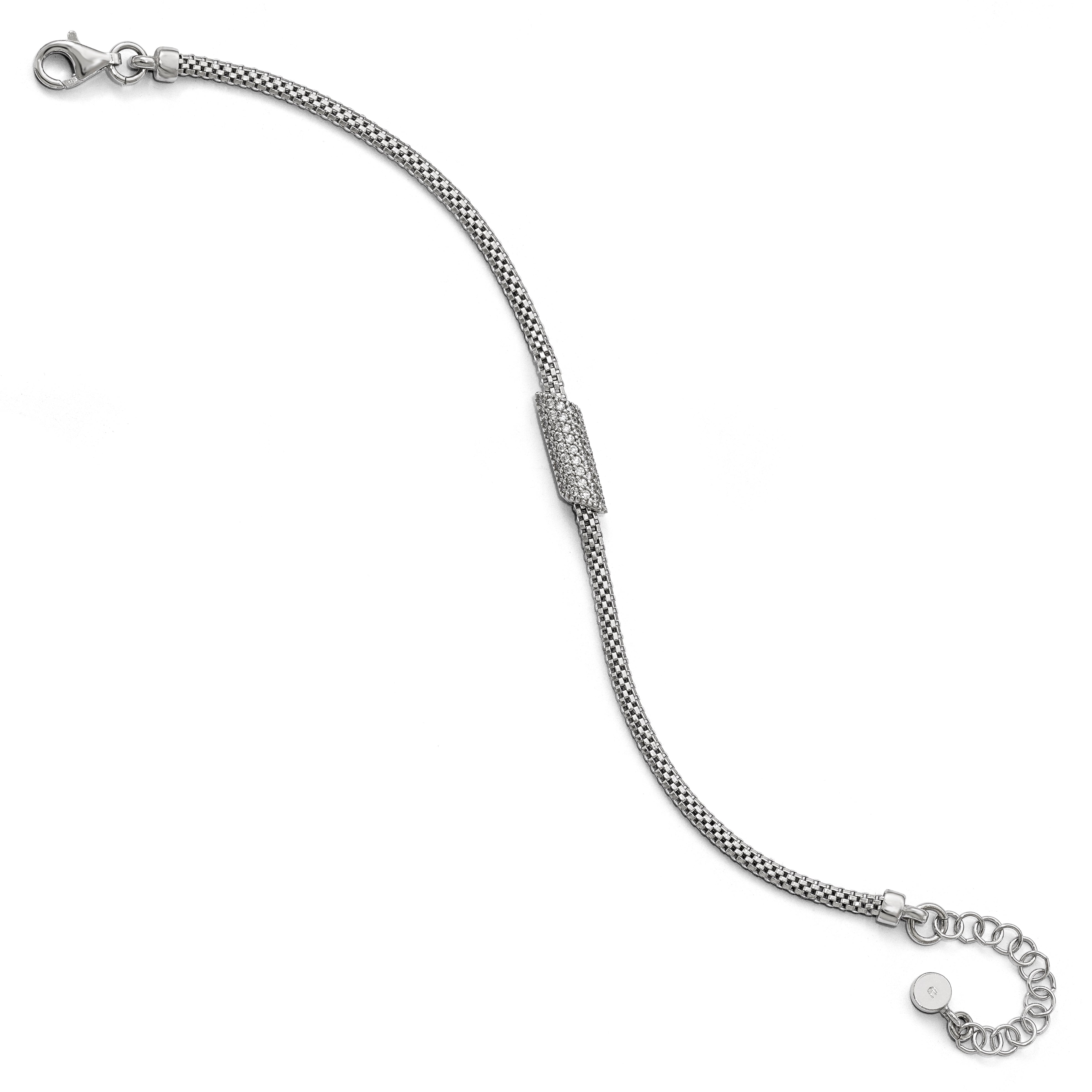 7 Inch Sterling Silver Rhodium-Plated Cz With 1.5In Ext. Bracelet