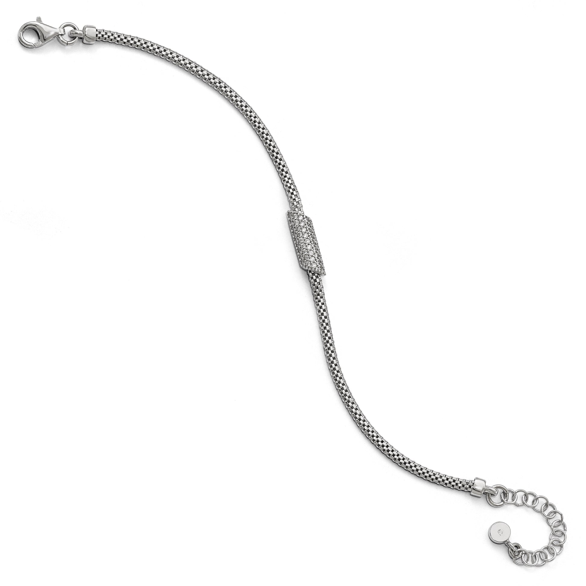7 Inch Sterling Silver Rhodium-Plated Cz With 1.5In Ext. Bracelet