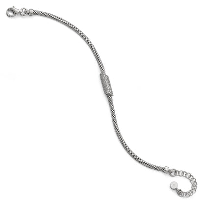 7 Inch Sterling Silver Rhodium-Plated Cz With 1.5In Ext. Bracelet