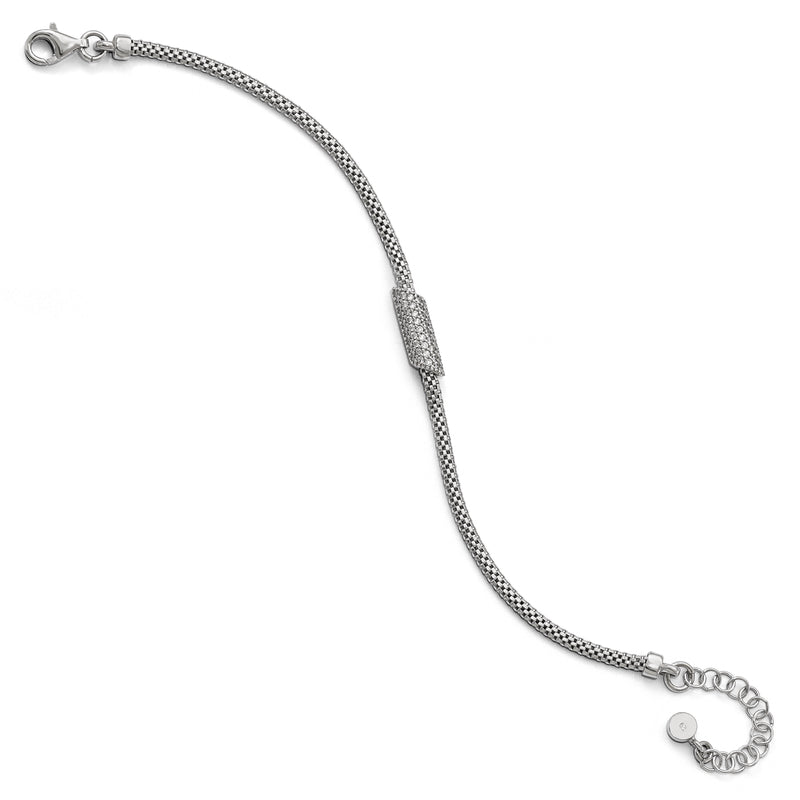 7 Inch Sterling Silver Rhodium-Plated Cz With 1.5In Ext. Bracelet