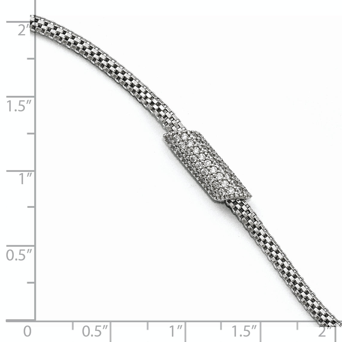 7 Inch Sterling Silver Rhodium-Plated Cz With 1.5In Ext. Bracelet
