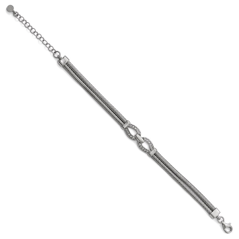 7 Inch Sterling Silver Rhodium-Plated Cz With 1.5In Ext. Bracelet
