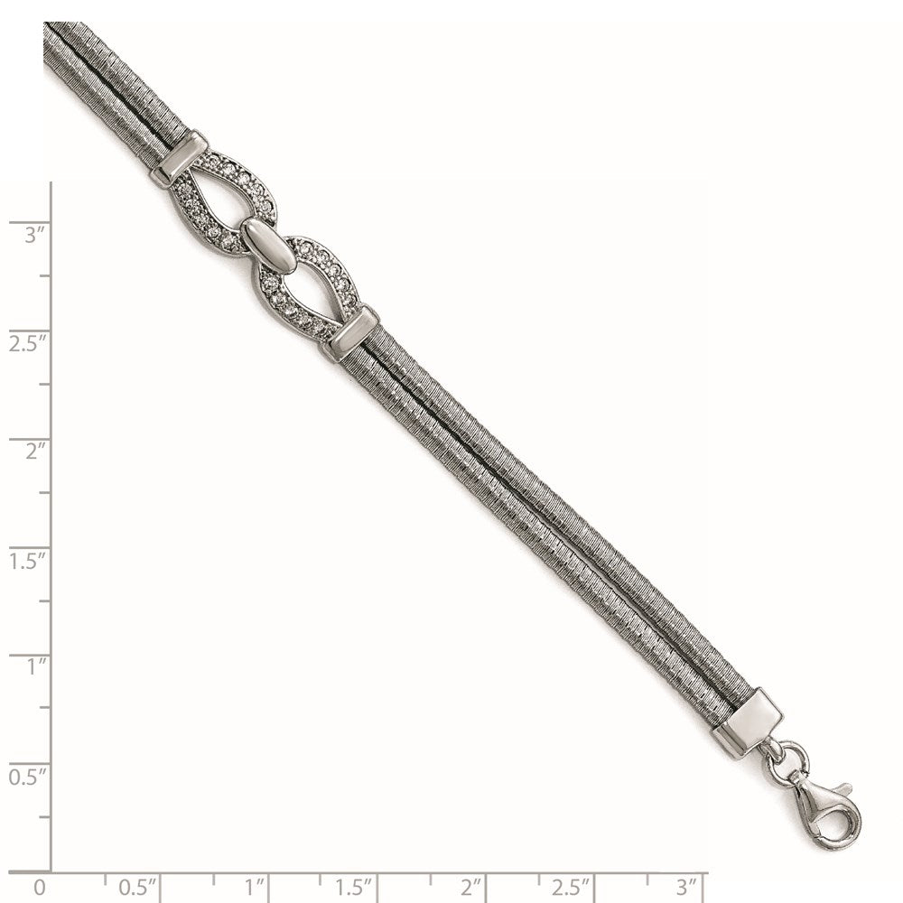 7 Inch Sterling Silver Rhodium-Plated Cz With 1.5In Ext. Bracelet