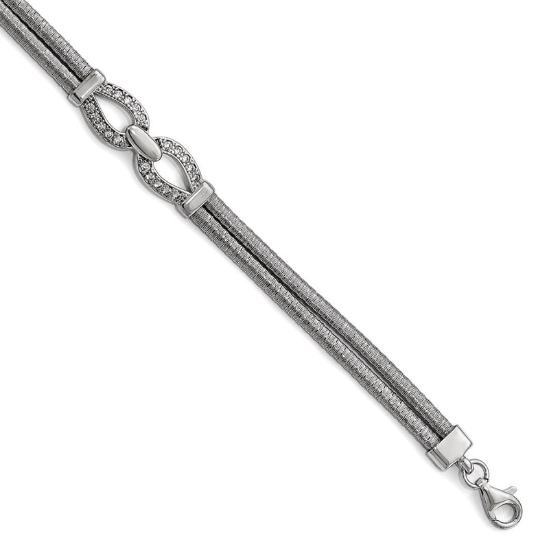 7 Inch Sterling Silver Rhodium-Plated Cz With 1.5In Ext. Bracelet