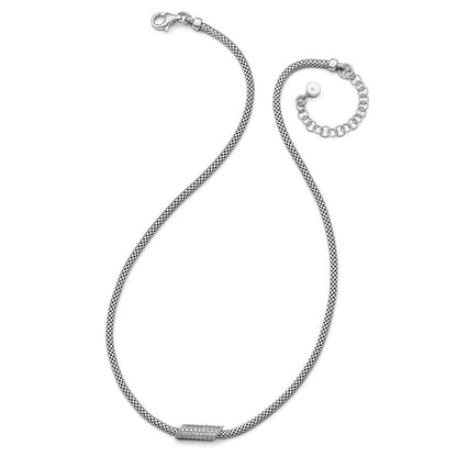 Sterling Silver Rhodium-Plated Cz With 2In Ext. Necklace