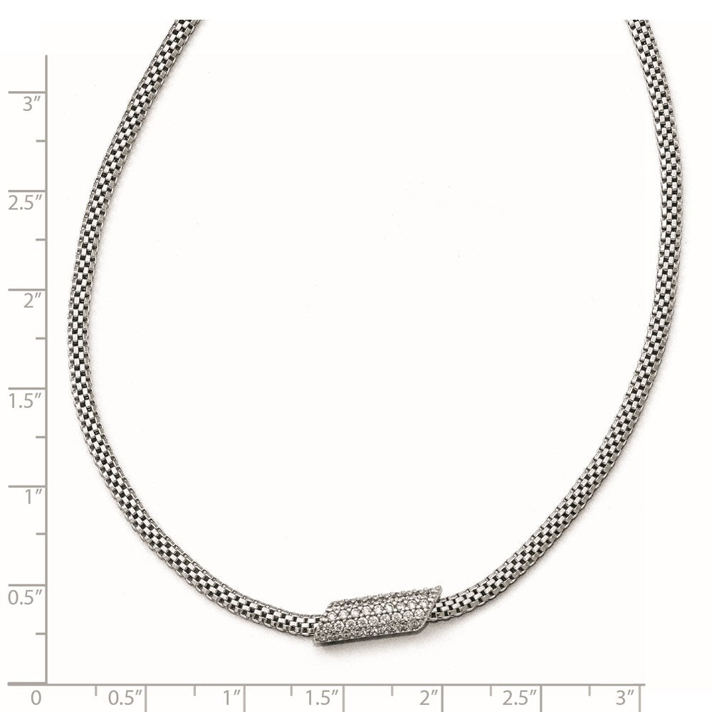 Sterling Silver Rhodium-Plated Cz With 2In Ext. Necklace