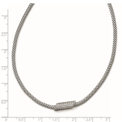 Sterling Silver Rhodium-Plated Cz With 2In Ext. Necklace