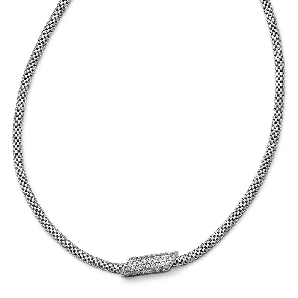 Sterling Silver Rhodium-Plated Cz With 2In Ext. Necklace