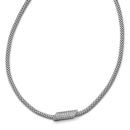 Sterling Silver Rhodium-Plated Cz With 2In Ext. Necklace