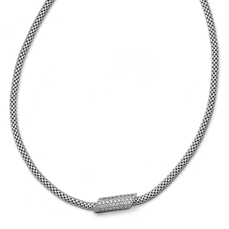 Sterling Silver Rhodium-Plated Cz With 2In Ext. Necklace