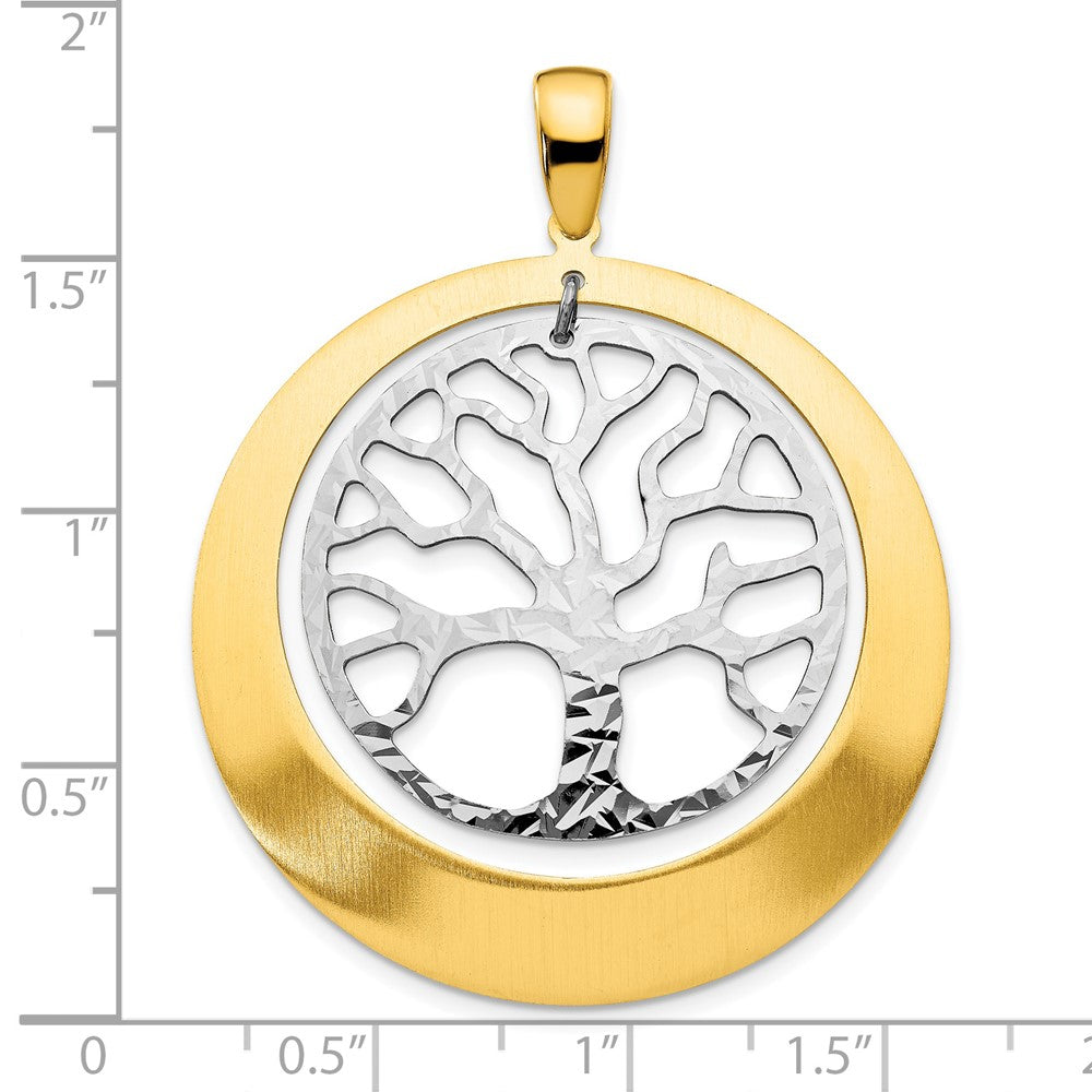 Sterling Silver Rh-Plat And Gold-Tone Textured Tree Pendant