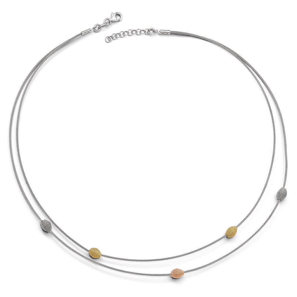 Sterling Silver Yellow & Rose-Tone Mesh W/1In Ext. Necklace
