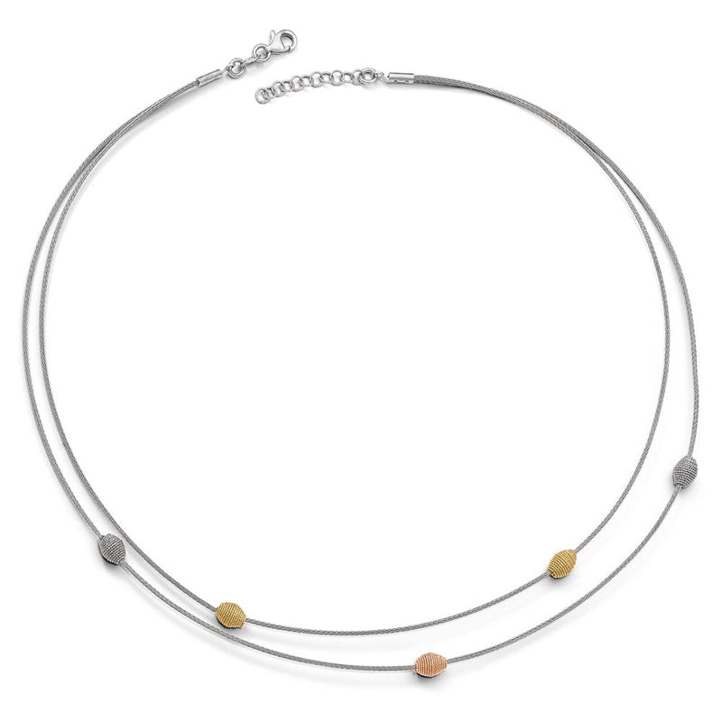 Sterling Silver Yellow & Rose-Tone Mesh W/1In Ext. Necklace