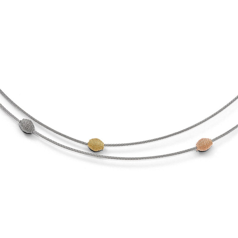 Sterling Silver Yellow & Rose-Tone Mesh W/1In Ext. Necklace