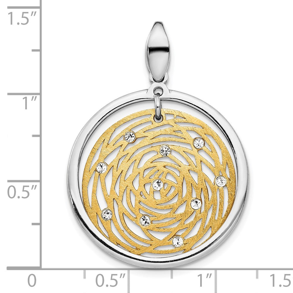 Sterling Silver Gold-Tone Polished Scratch-Finish Cz Pendant