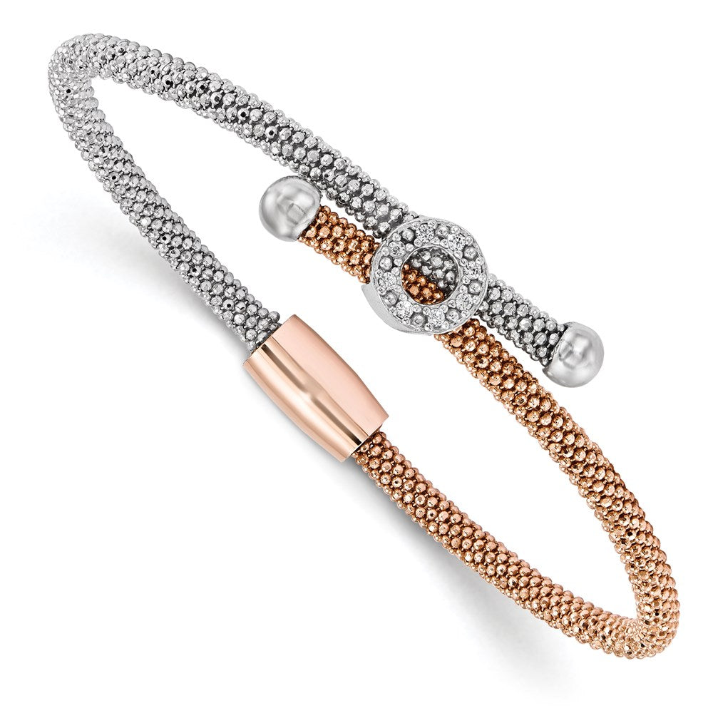 7.5 Inch Sterling Silver Rose-Tone Textured Cz Bracelet