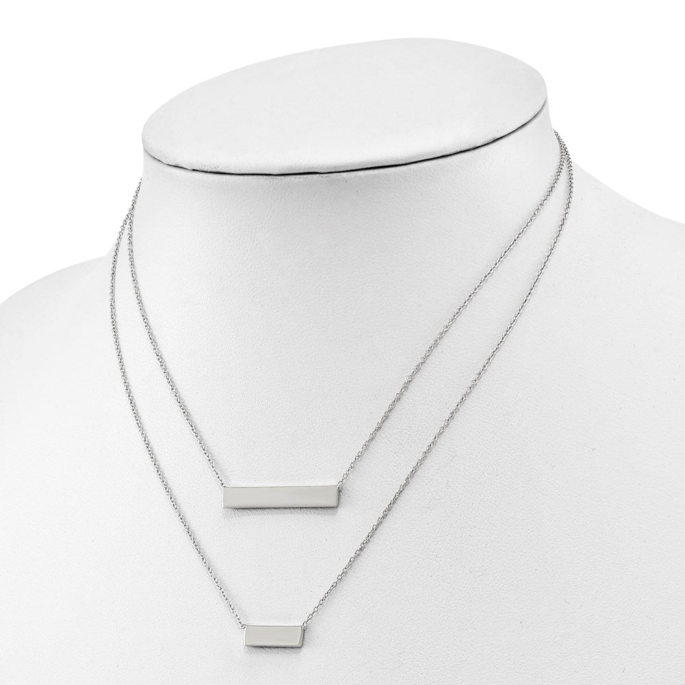 Sterling Silver Rh-Plated Polished Double Bar Necklace