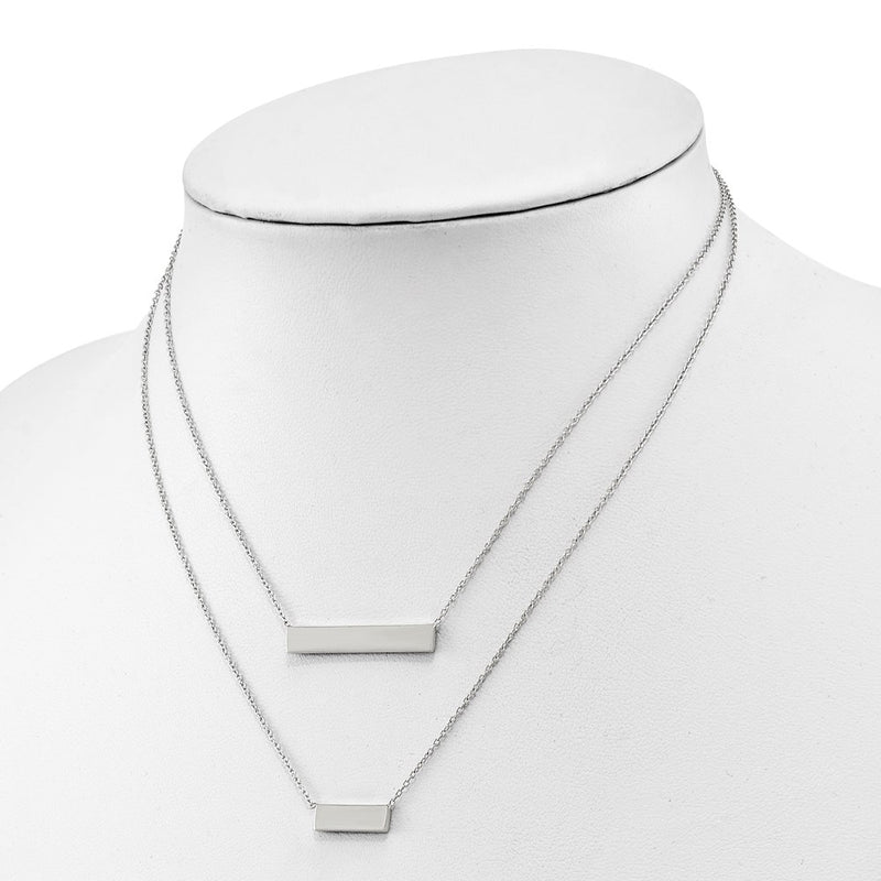 Sterling Silver Rh-Plated Polished Double Bar Necklace