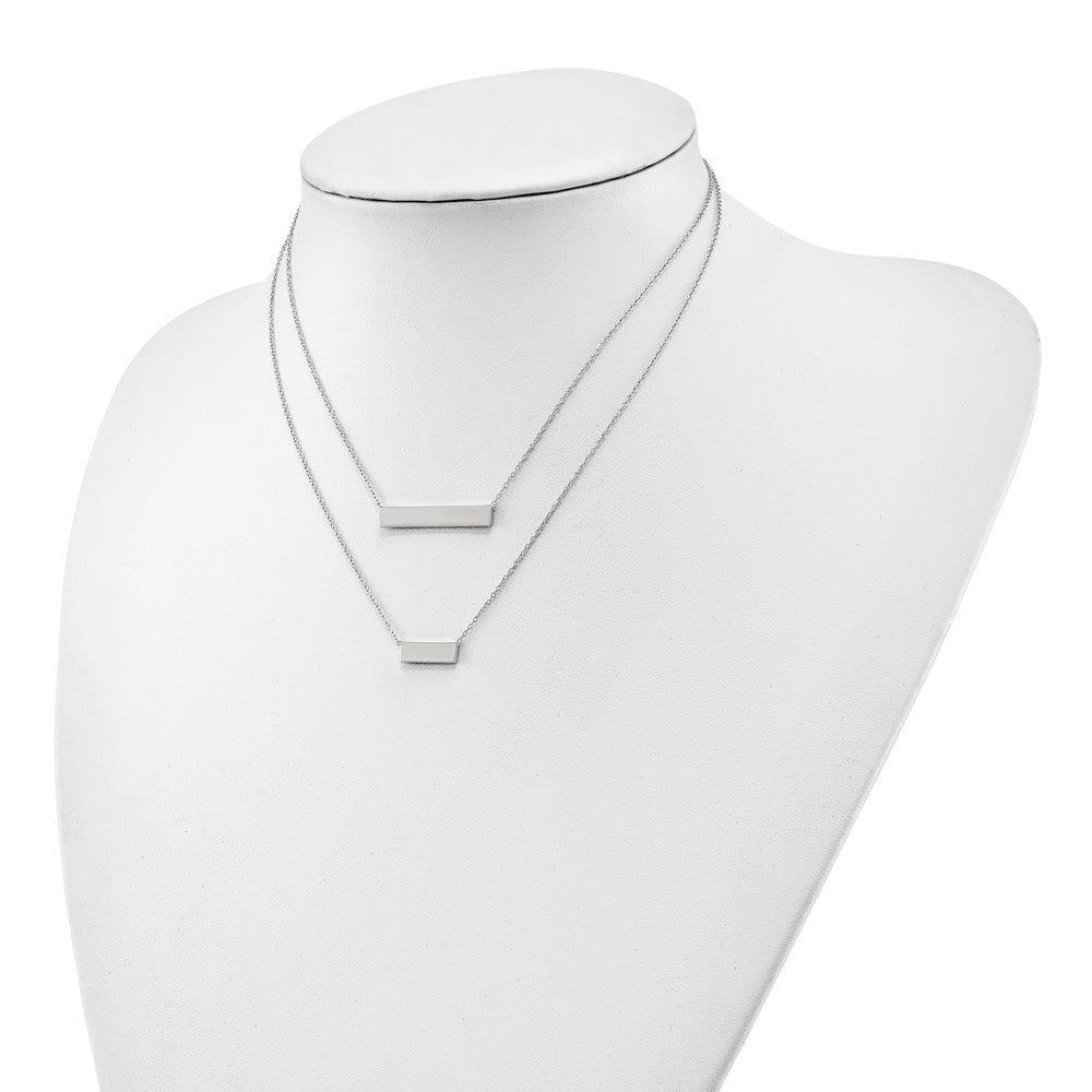 Sterling Silver Rh-Plated Polished Double Bar Necklace