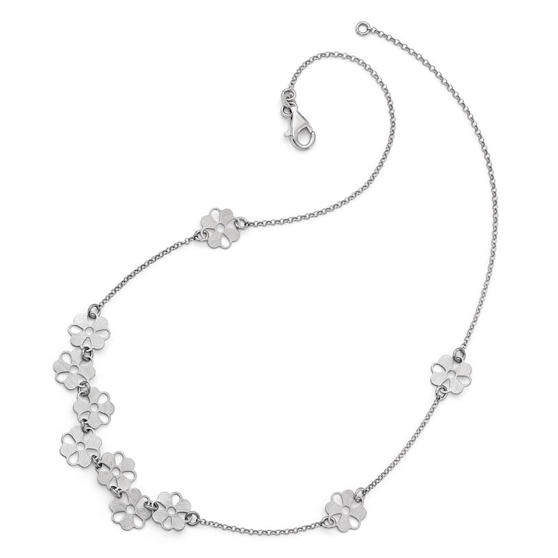 Sterling Silver Brushed Flower Necklace
