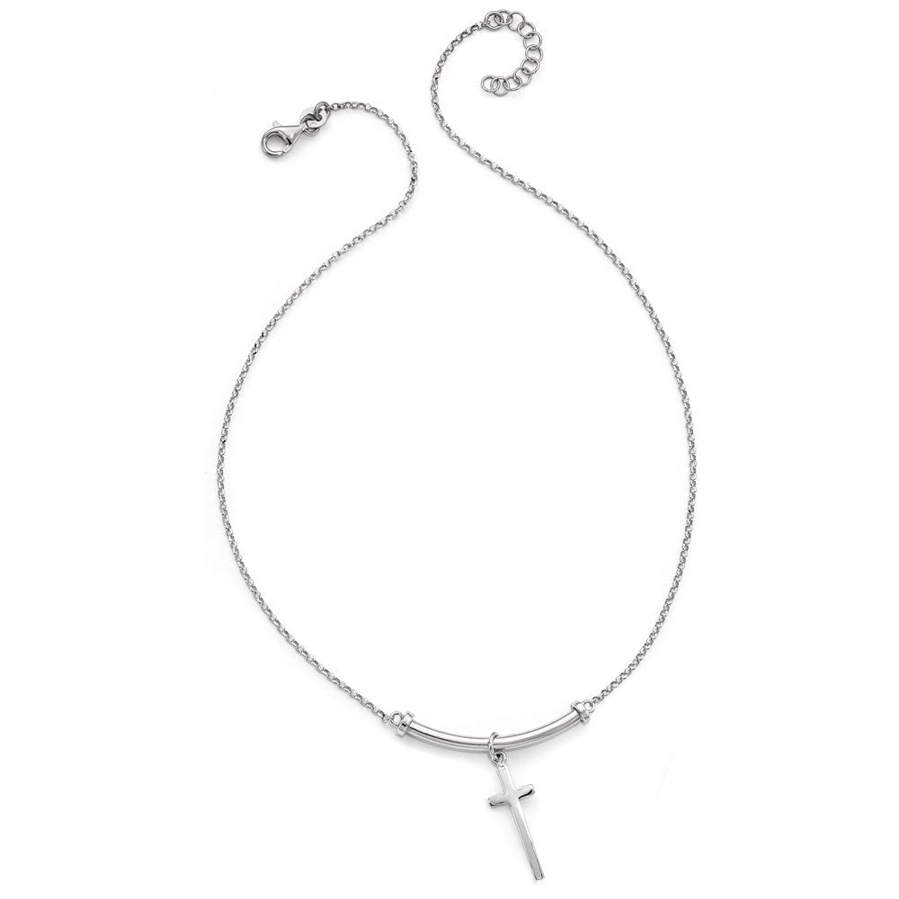 Sterling Silver Polished Cross W/1In Ext. Necklace