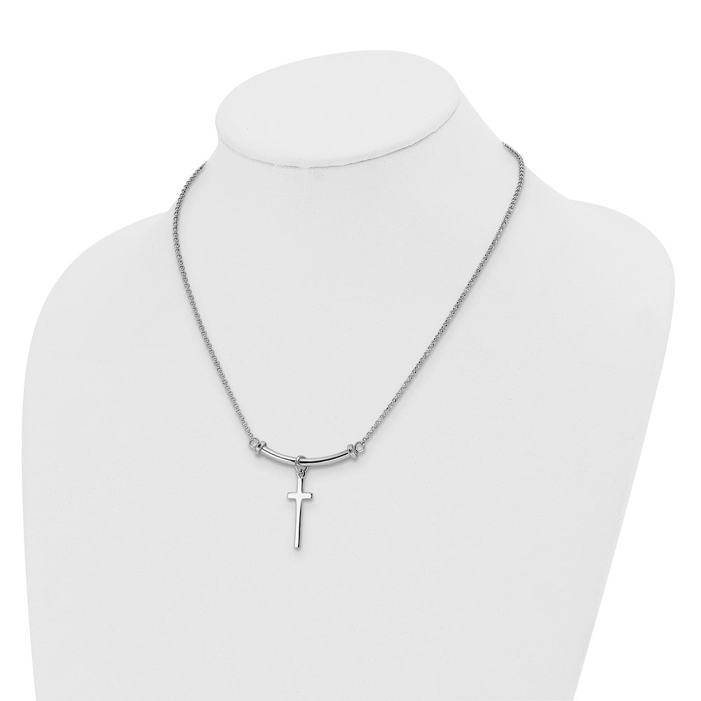 Sterling Silver Polished Cross W/1In Ext. Necklace