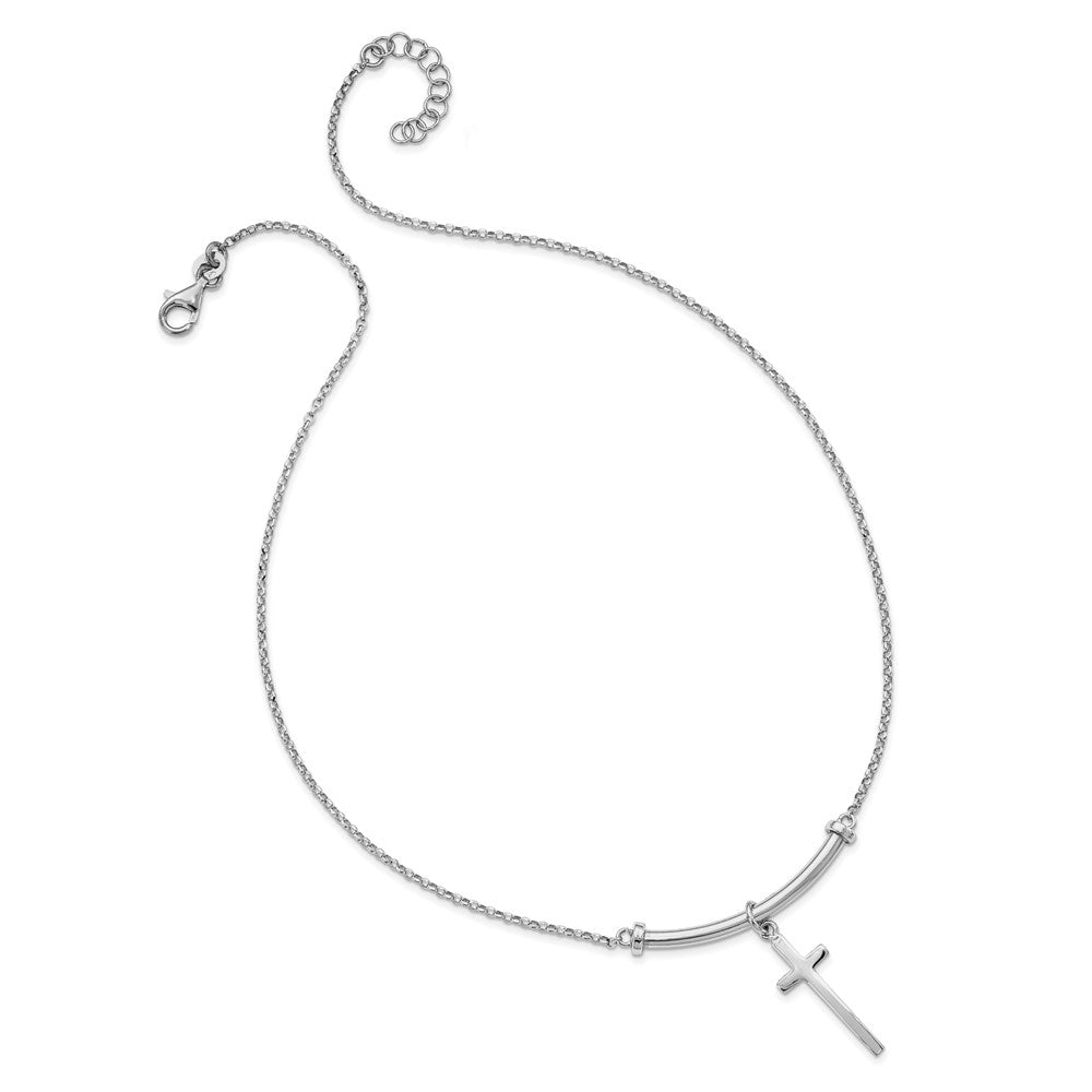 Sterling Silver Polished Cross W/1In Ext. Necklace
