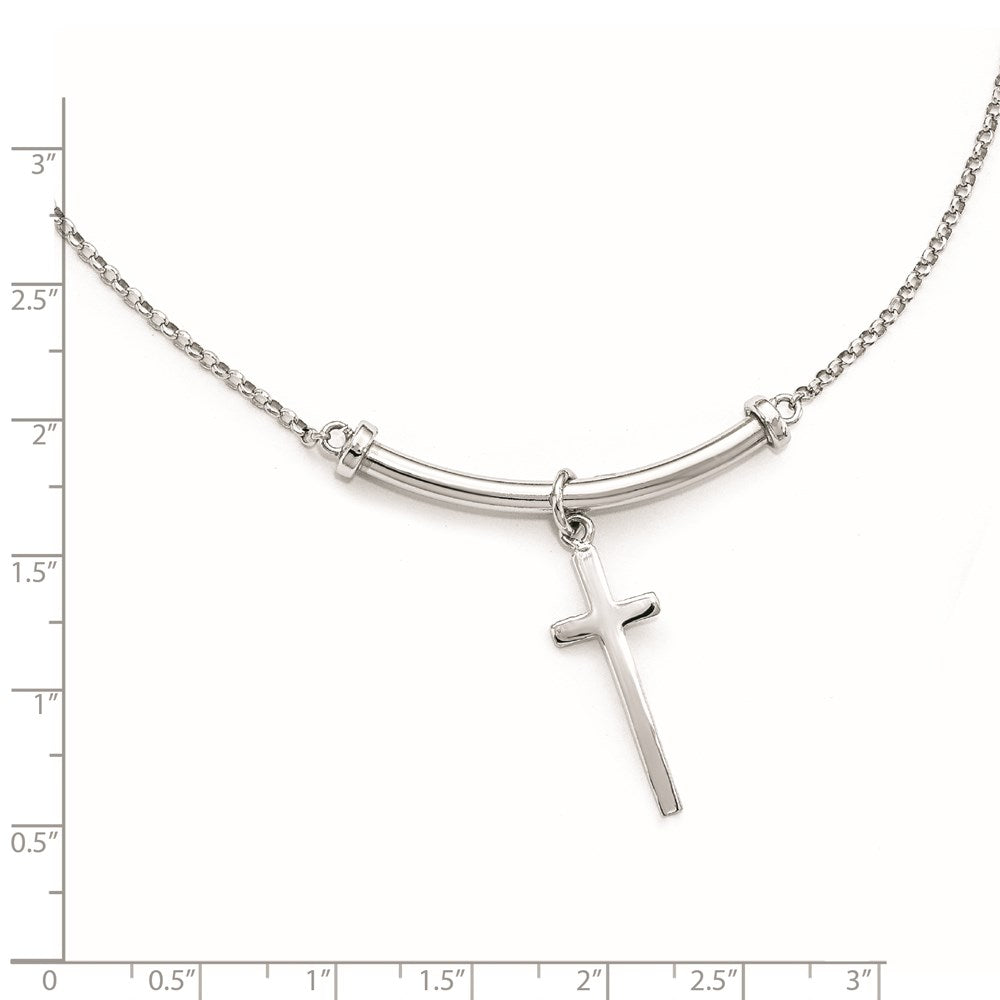 Sterling Silver Polished Cross W/1In Ext. Necklace