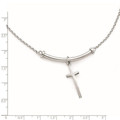 Sterling Silver Polished Cross W/1In Ext. Necklace