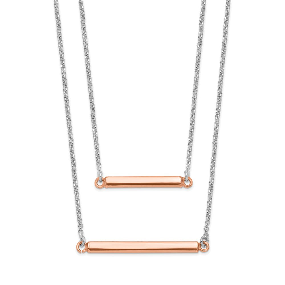 Sterling Silver Fancy Double Rose-Tone Bar W/2In Ext. Necklace