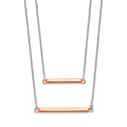 Sterling Silver Fancy Double Rose-Tone Bar W/2In Ext. Necklace