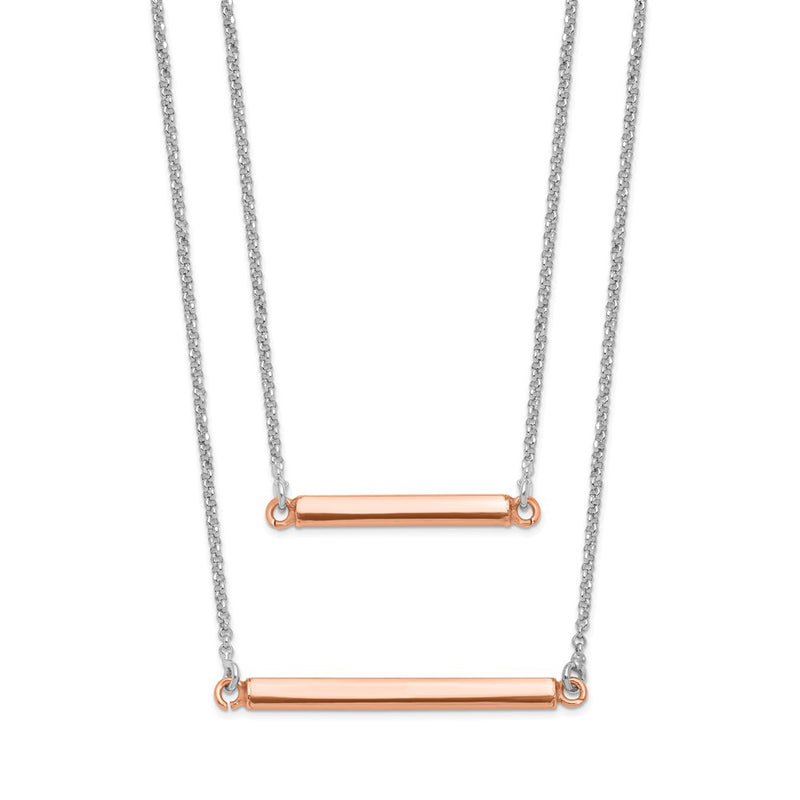 Sterling Silver Fancy Double Rose-Tone Bar W/2In Ext. Necklace