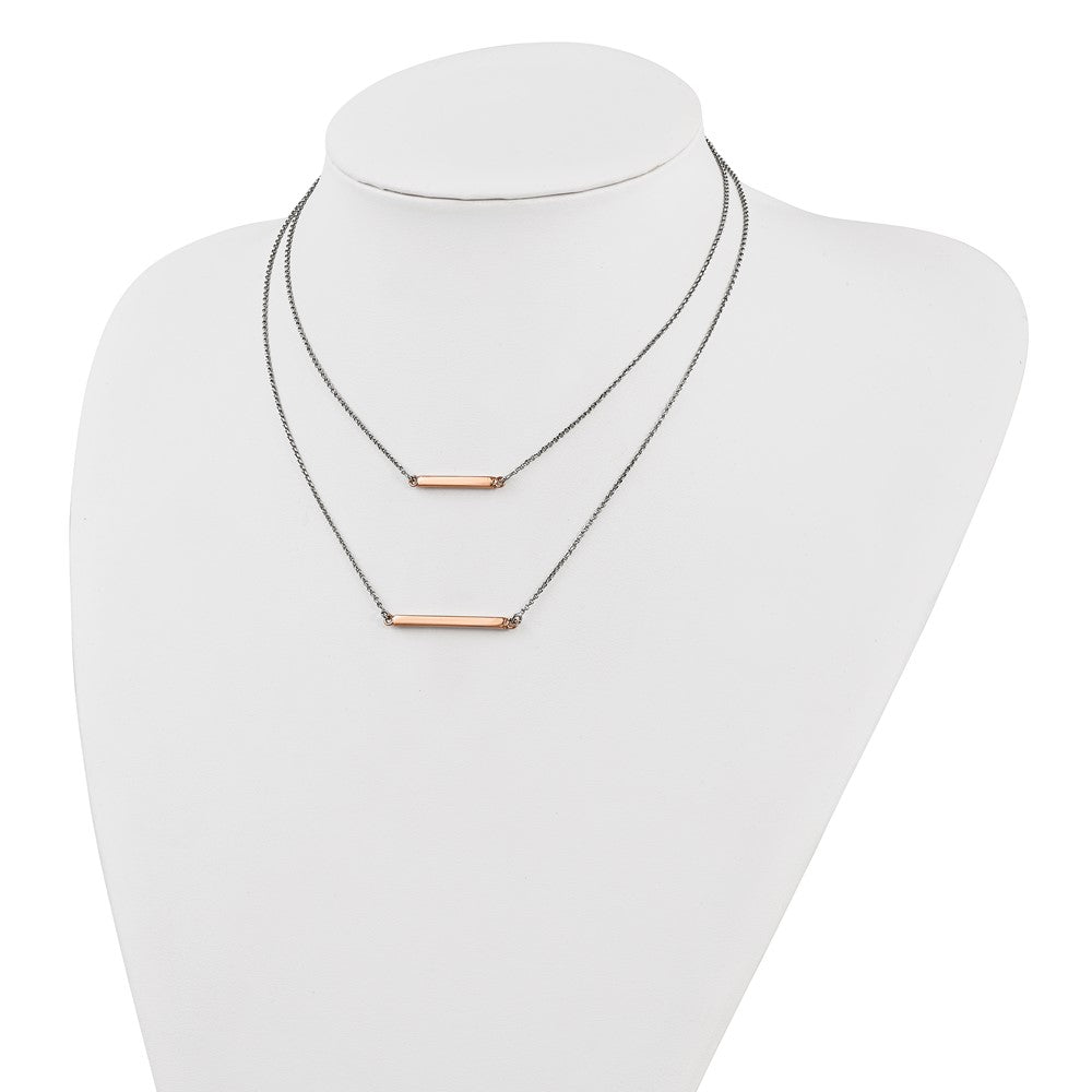 Sterling Silver Fancy Double Rose-Tone Bar W/2In Ext. Necklace
