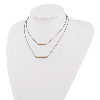 Sterling Silver Fancy Double Rose-Tone Bar W/2In Ext. Necklace