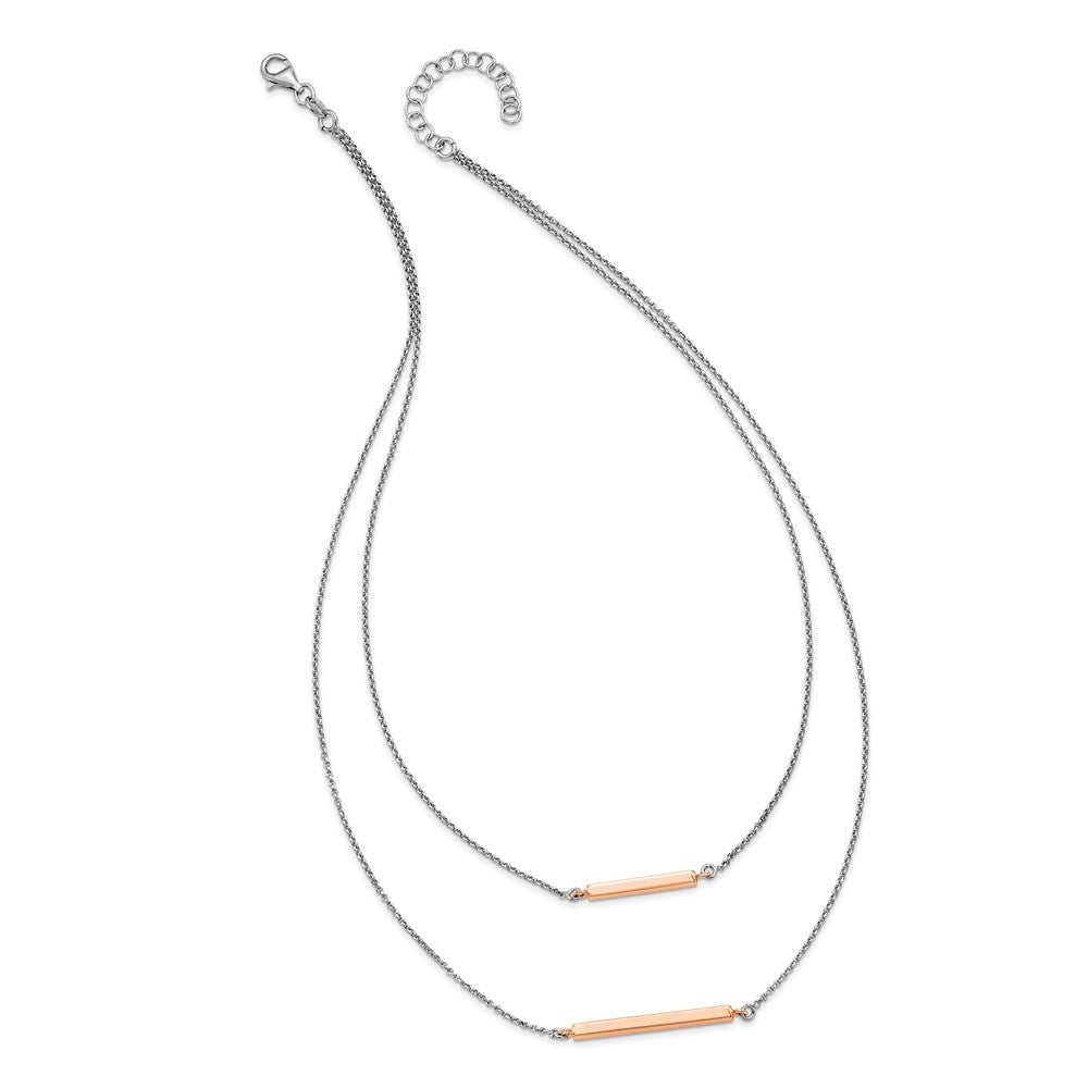Sterling Silver Fancy Double Rose-Tone Bar W/2In Ext. Necklace