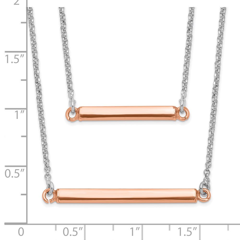 Sterling Silver Fancy Double Rose-Tone Bar W/2In Ext. Necklace