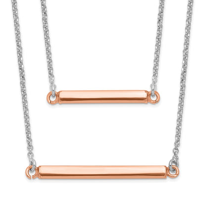 Sterling Silver Fancy Double Rose-Tone Bar W/2In Ext. Necklace