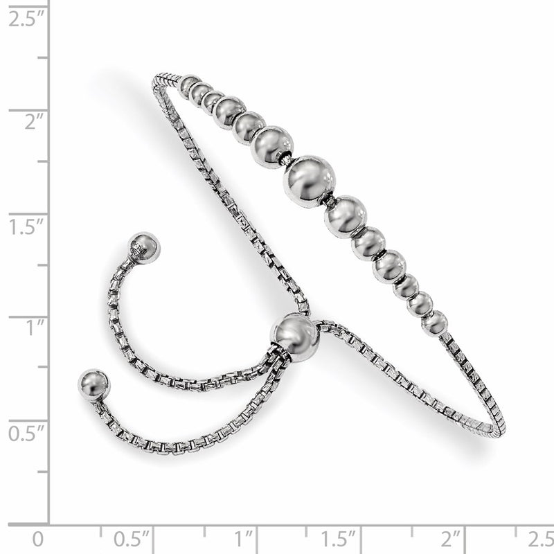 9 Inch Sterling Silver Rhodium-Plated Beaded Adjustable Bracelet
