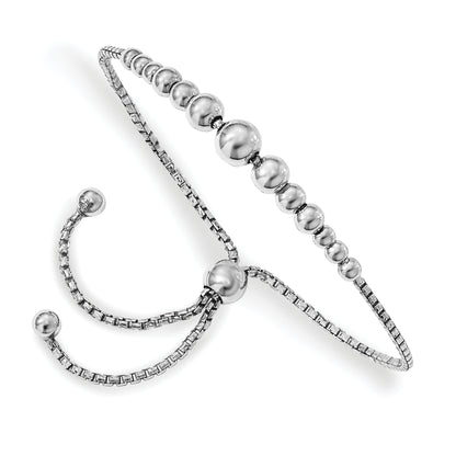 9 Inch Sterling Silver Rhodium-Plated Beaded Adjustable Bracelet