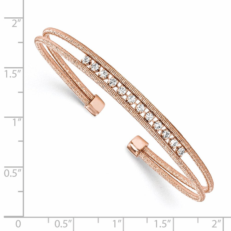 Ss/Gold Plated Sterling Silver Rhodium-Plated Rose Gold-Plated Cz Woven Cuff