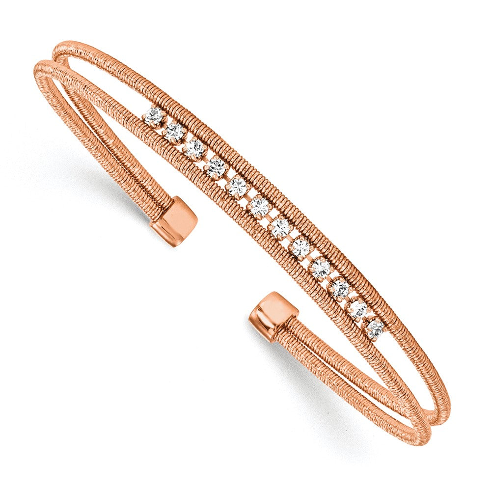 Ss/Gold Plated Sterling Silver Rhodium-Plated Rose Gold-Plated Cz Woven Cuff