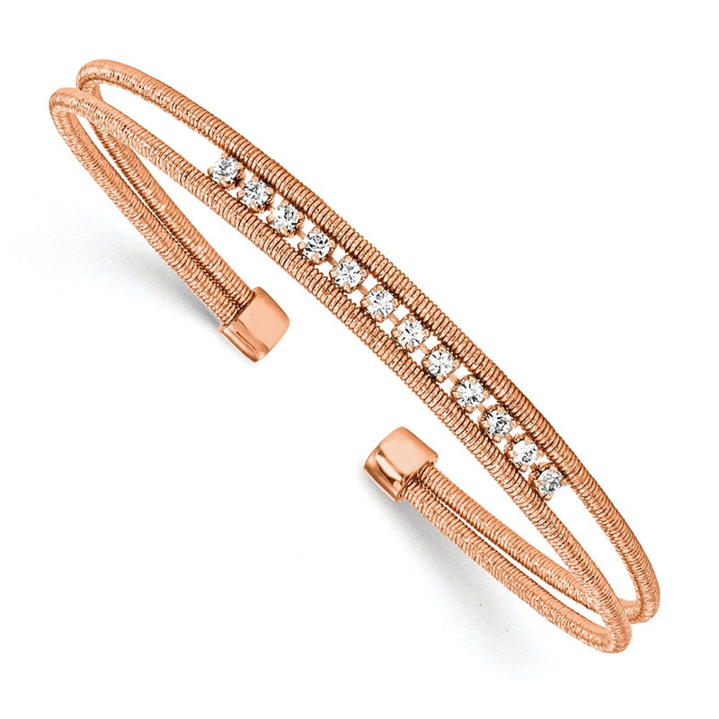 Ss/Gold Plated Sterling Silver Rhodium-Plated Rose Gold-Plated Cz Woven Cuff